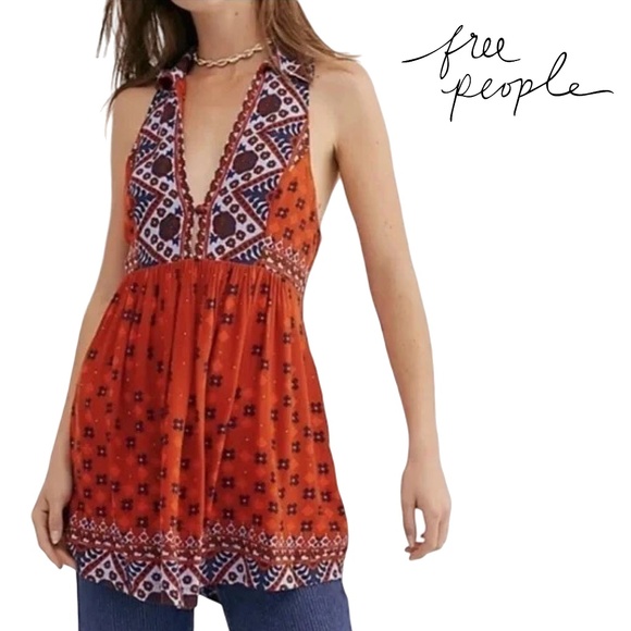 Free People Tops - Free People Charlotte Boho Racer Back Long Top Tunic 100% Rayon Pockets